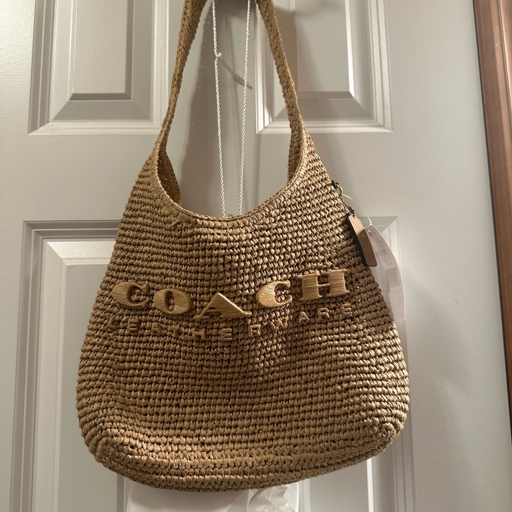 Coach Brooklyn 28 Straw Shoulder Bag and dust bag NWT